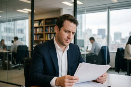 Homme d'affaires en costume dans un bureau moderne