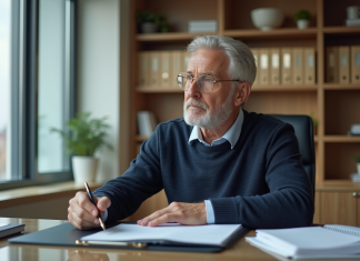 Homme senior pensif dans un bureau moderne