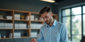 Jeune assistant section officer utilisant une tablette dans un bureau professionnel