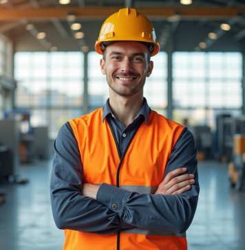 Jeune ingénieur en sécurité dans un espace industriel moderne