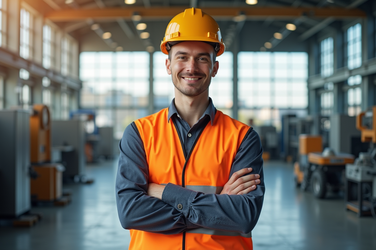 Jeune ingénieur en sécurité dans un espace industriel moderne