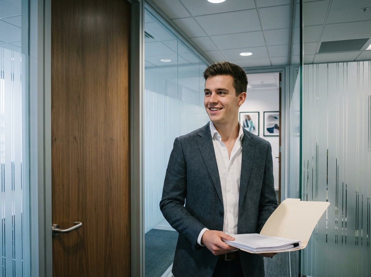 Jeune professionnel discutant avec un collègue dans un bureau moderne