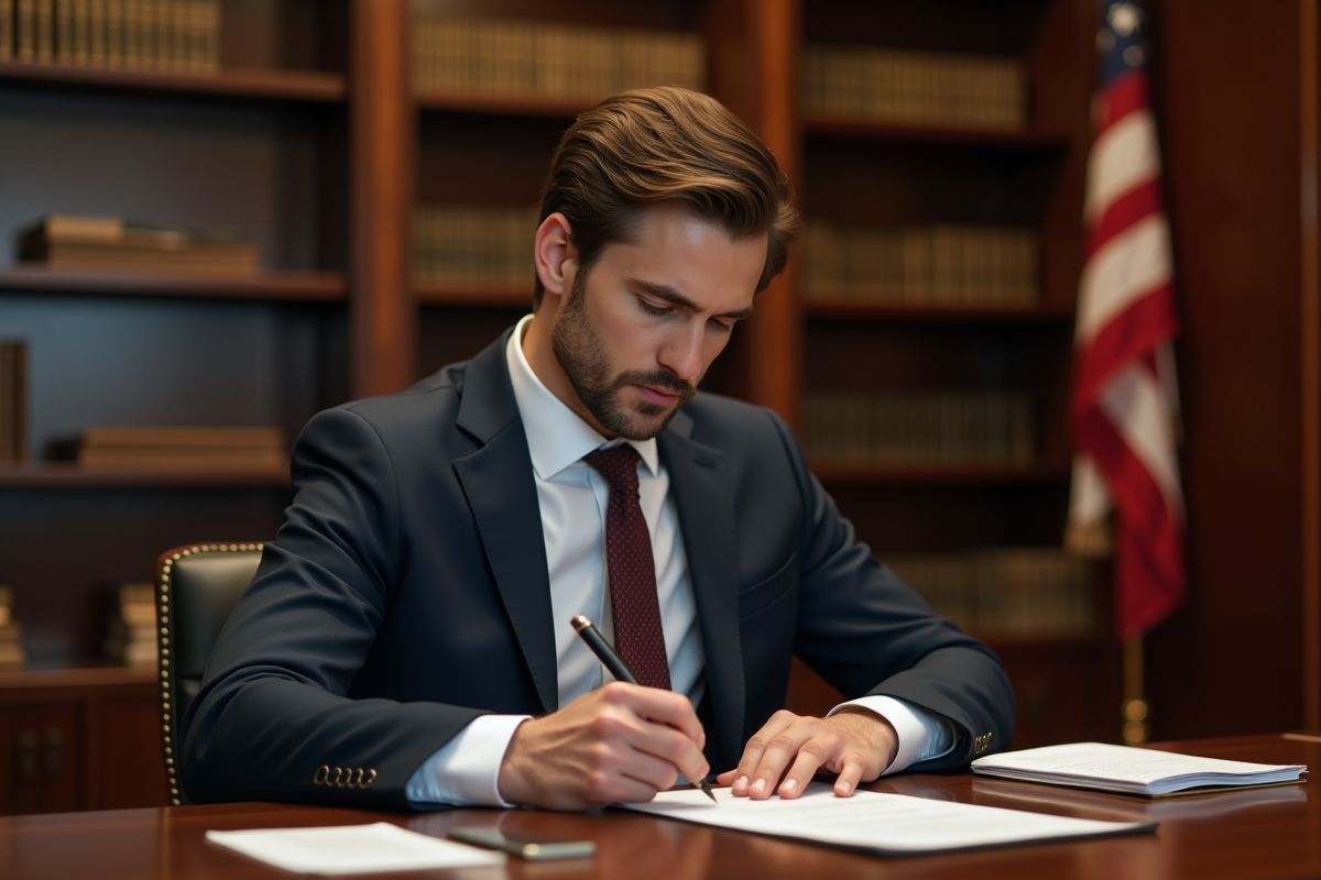 Jeune homme remplissant des documents juridiques