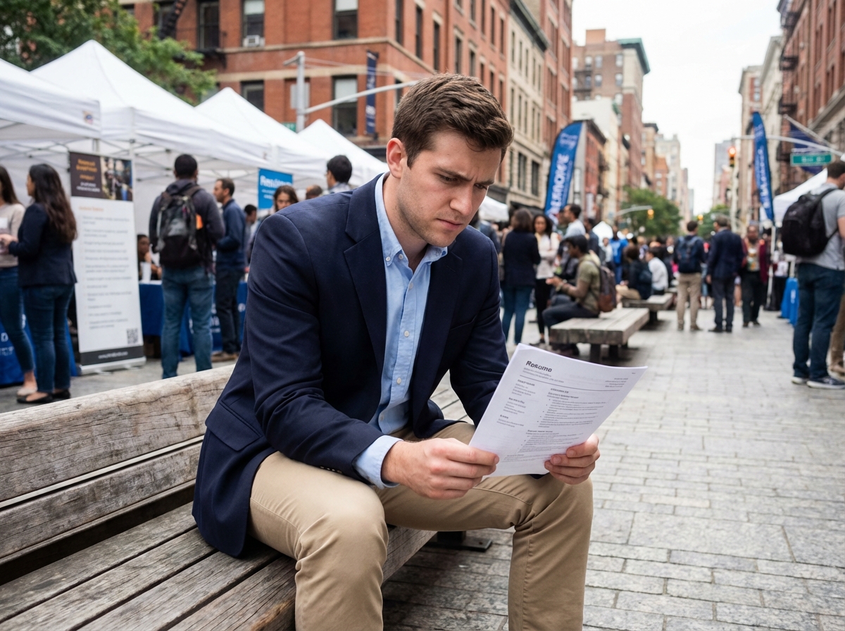 Jeune homme étudiant un CV lors d