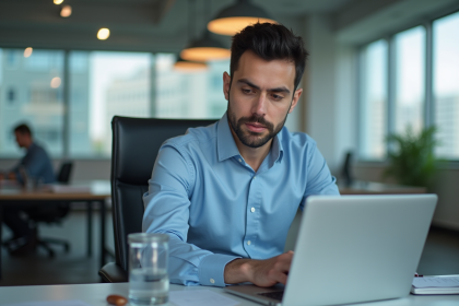 Jeune homme professionnel analysant un graphique digital