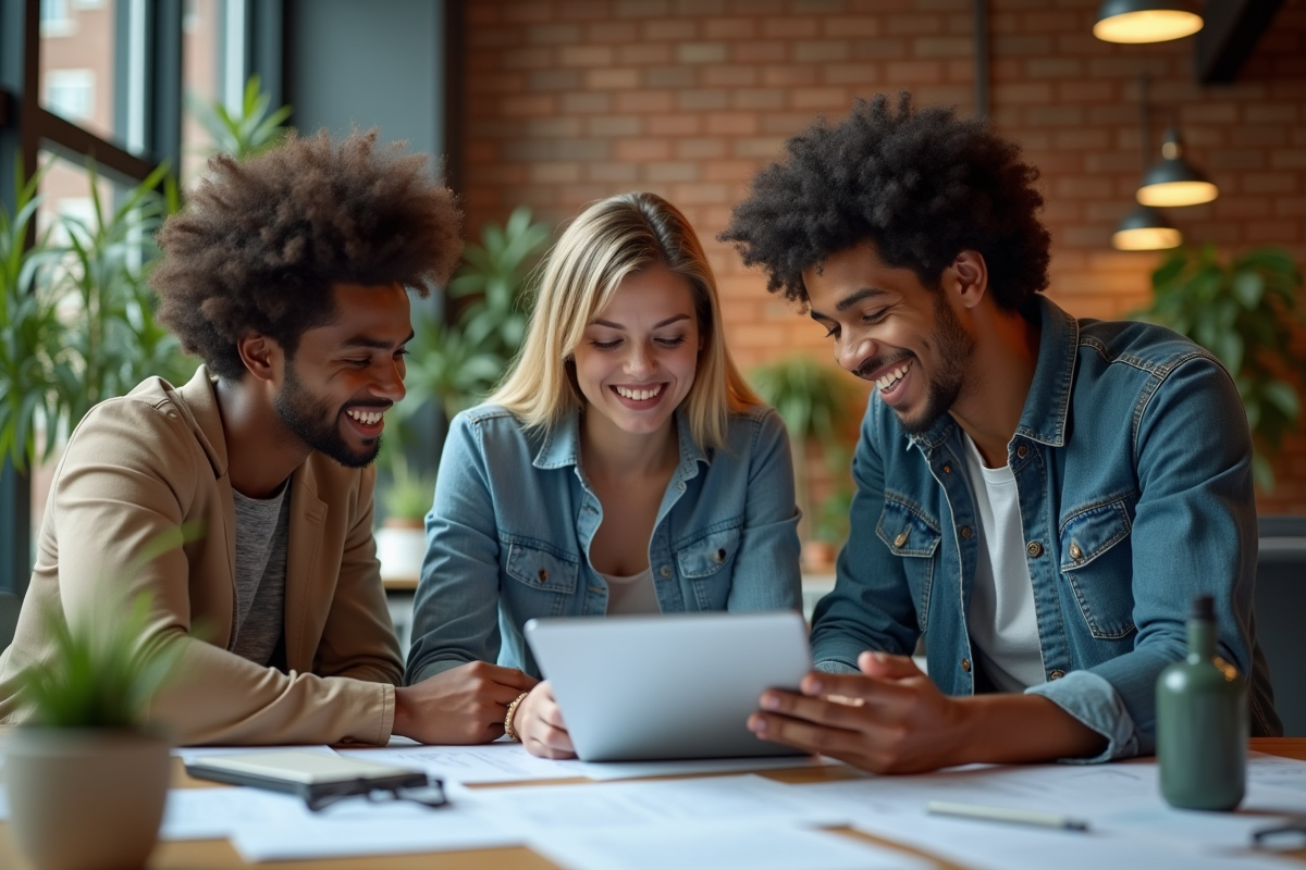 Trois jeunes professionnels discutant autour d un bureau