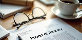Document Power of Attorney sur un bureau lumineux