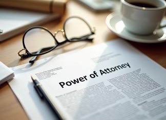 Document Power of Attorney sur un bureau lumineux