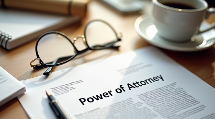 Document Power of Attorney sur un bureau lumineux
