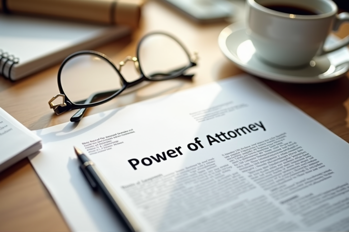 pouvoir-legal-dossier-bureau Document Power of Attorney sur un bureau lumineux