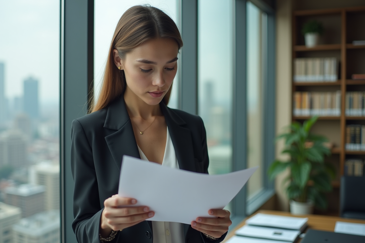 Responsable RH examinant un document dans un bureau