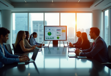 Réunion dans un bureau moderne avec professionnels divers