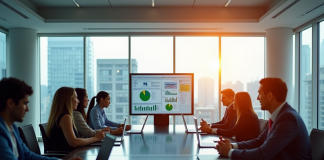 Réunion dans un bureau moderne avec professionnels divers