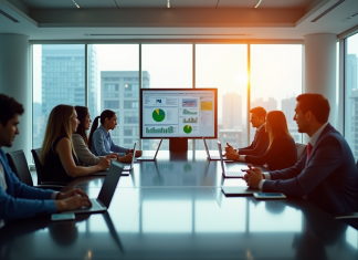 Réunion dans un bureau moderne avec professionnels divers