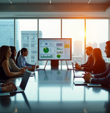 Réunion dans un bureau moderne avec professionnels divers