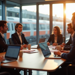 Réunion d'employés SNCF dans une salle moderne