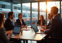 Réunion d'employés SNCF dans une salle moderne