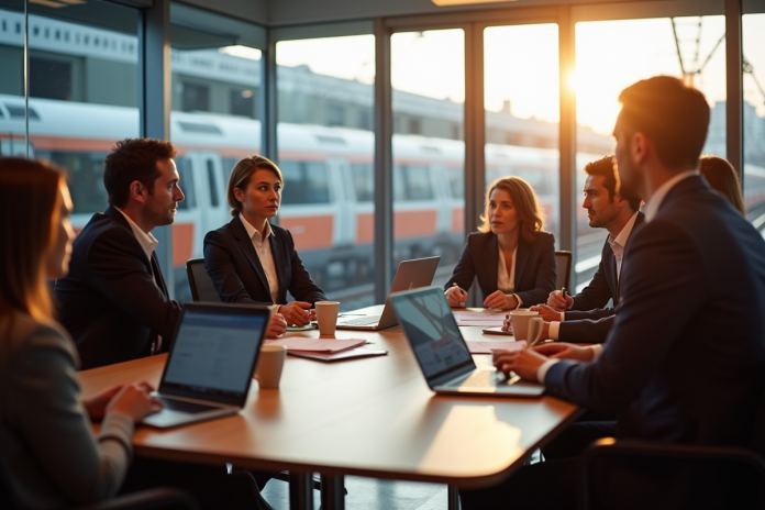 reunion-entreprise-sncftemps Réunion d'employés SNCF dans une salle moderne