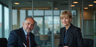 Professionnels en réunion dans un bureau moderne