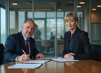 Professionnels en réunion dans un bureau moderne