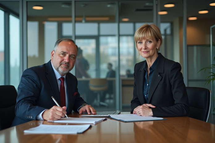 reunion-professionnels-bureau Professionnels en réunion dans un bureau moderne