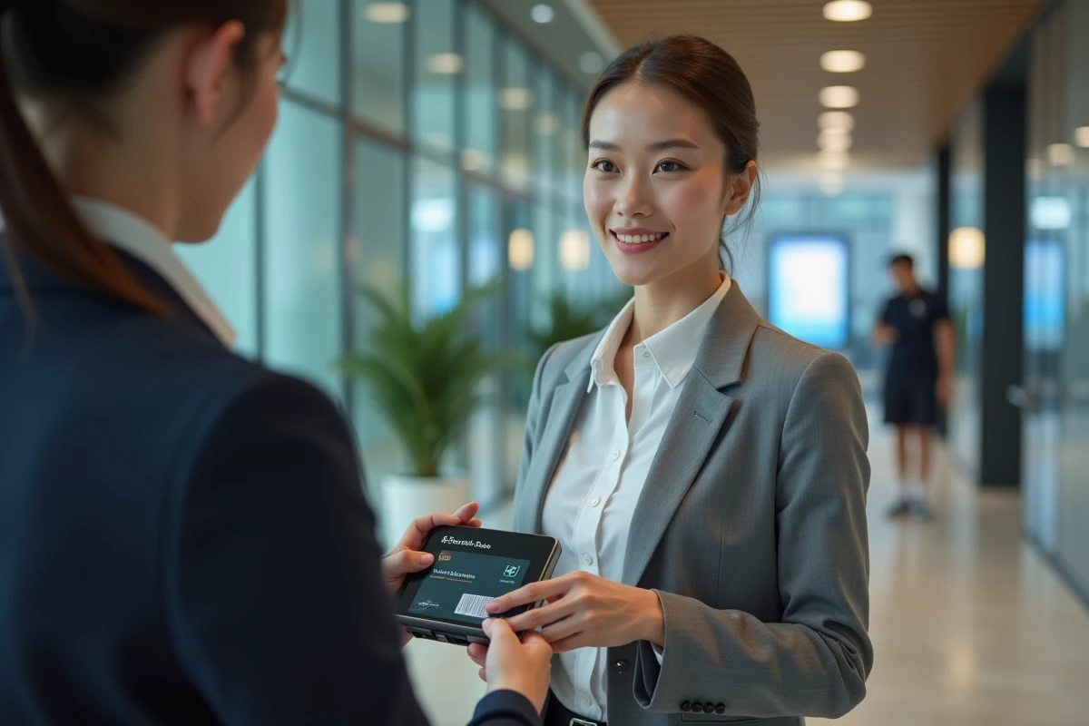 Jeune femme RH présentant un badge d
