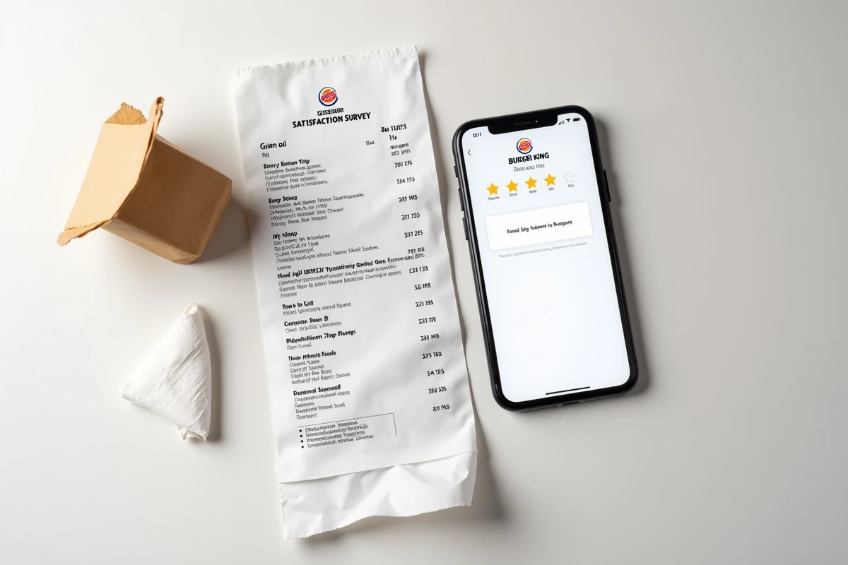 Ticket de caisse Burger King et smartphone affichant le formulaire de satisfaction en ligne BKvousecoute.fr